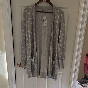 Women's Light Gray Polka Dot Cardigan- Size XL